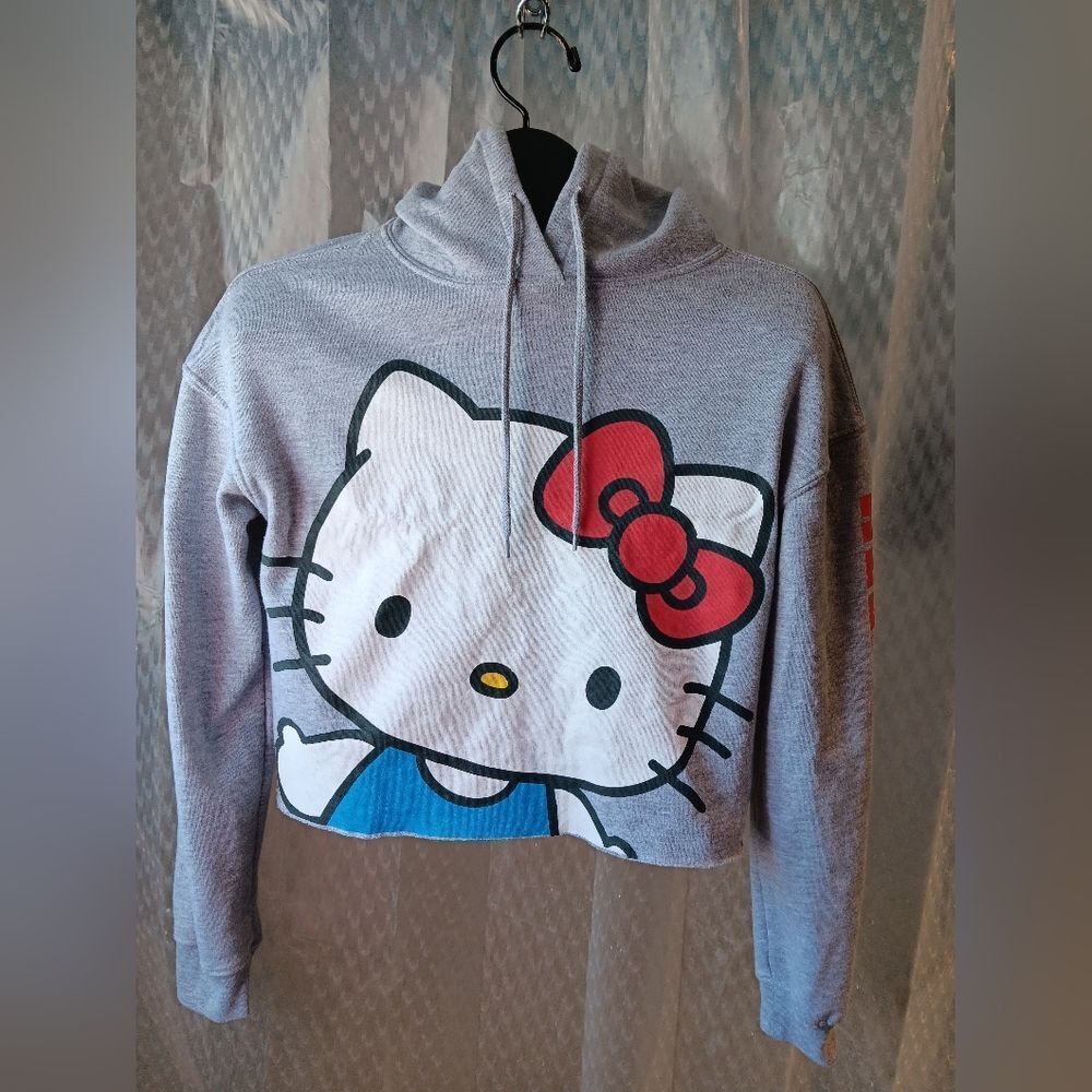 Sanrio Hello Kitty Cropped Hoodie Gray Womens XS